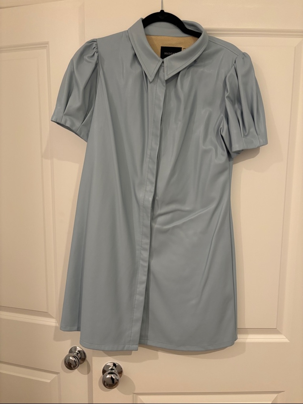 Dolce Cabo Light Blue Leather Shirt Dress